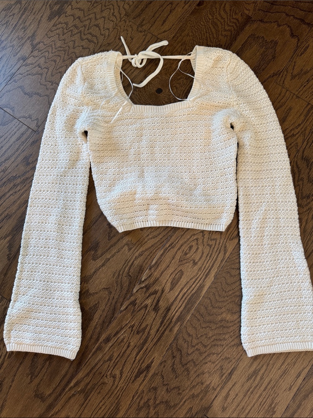 Hollister white Crochet Tie-Back Long Sleeve Crop Sweater